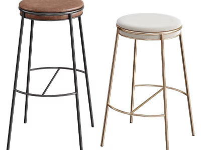 Modern Bar Stools With Brown And White Seats And Metal Legs Design 3d model