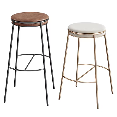 Modern Bar Stools With Brown And White Seats And Metal Legs Design 3d model