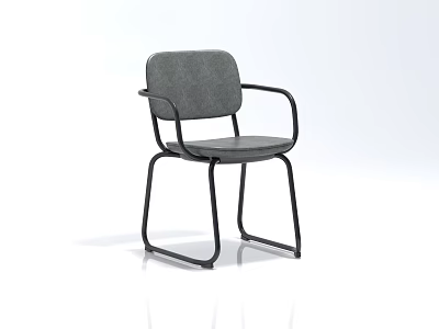 Modern Gray Upholstered Leisure Chair With Black Metal Frame And Armrests 3d model