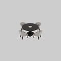 Modern Round Dining Table Set With Dark Wooden Top Glass Inlay And White Chairs