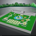 Natural Garden Layout With Green Lawn Central Fountain Pathways And Surrounding Trees