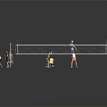 Group of People Playing Volleyball with Net and Spiking Actions Together 3d model
