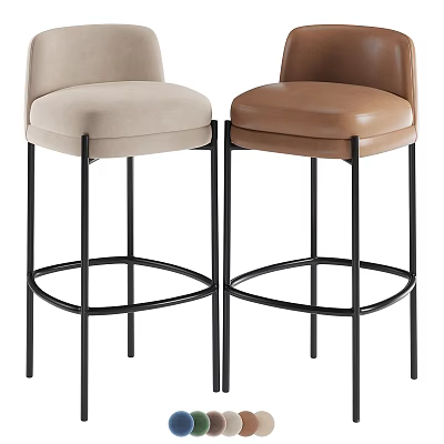 Two Modern Bar Stools With Beige And Brown Seats 3d model