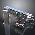 Detailed Metal Pistol With Wooden Grip Magazine And Bullet On Black Surface