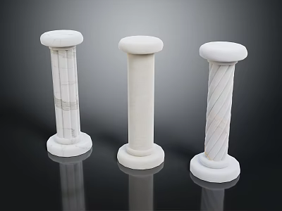 Three White Marble Columns with Various Textures and Solid Bases as Decorative Display Pieces 3d model