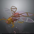 Mechanical Insect Robot With Transparent Wings Metallic Golden Body And Spring Legs