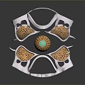 Artistic Sculpture Design With White Curved Structures And Green Gold Hollow Sphere