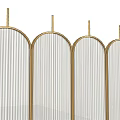Elegant Modern Room Divider Design With Gold Metal Frame And Arched Glass Stripes