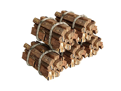 Classic Wooden Building Blocks Tied With Ropes And Stacked In Pile 3d model