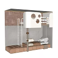 Cozy Bunk Bed In Kids Bedroom With Wooden Ladder Soft Pillows And Wall Round Cutouts