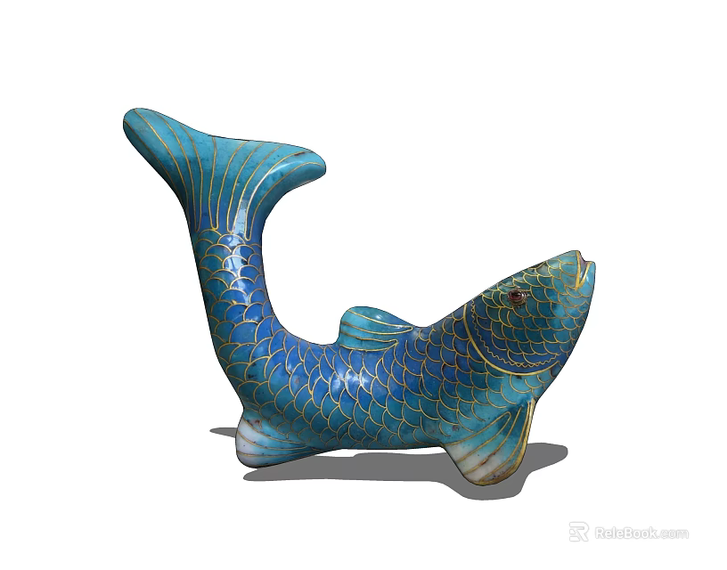 Blue Fish Shaped Decorative Ornament Set With Scaled Texture For Home Decor 3d model