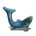 Blue Fish Shaped Decorative Ornament Set With Scaled Texture For Home Decor 3d model