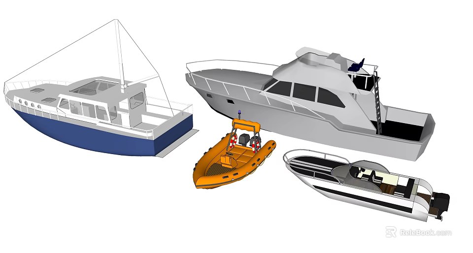 Variety Of Yachts And Boats In 3D Rendering 3d model 