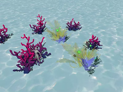 Colorful Aquatic Plants With Red Purple Yellow Foliage In Shallow Water 3d model