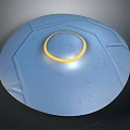 Blue Disc Shaped Object With Geometric Surface Patterns And Yellow Central Halo 3d model