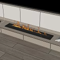 Modern Built in Fireplace With Burning Flames In Living Room Wooden Floor