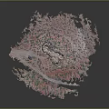 Natural Landscape Scenery With Pink Green Terrain Winding Path And Central Rock Formation