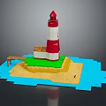 Lighthouse Themed Decorative Furniture With Wooden Dock And Sandy Base