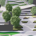 Modern Staircase Design With Green Landscaping And Curved Pathways In Urban Park Setting