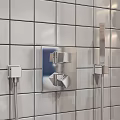 Shower Sauna Interior Design With Modern Tiles Shower Fixtures And Storage Shelves