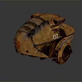 Brown Leather Textured Tank with Number 02 and Wheels on Gray Background