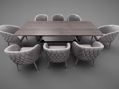 Modern Dining Table Set With Wooden Tabletop And Upholstered Diamond Pattern Chairs 3d model