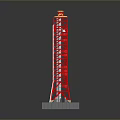 Red Industrial Tower Structure With Metal Frame Yellow Top And Gray Base