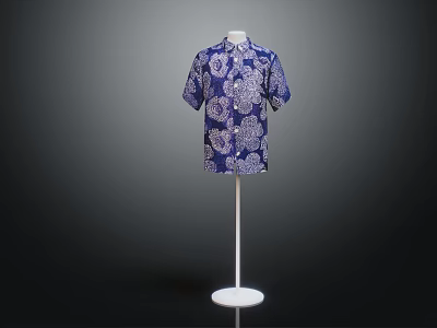 Stylish Blue Shirt With White Floral Pattern On White Mannequin Stand 3d model