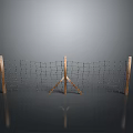 Wooden Fence With Net And Triangle Support Structure On Gray Background With Reflection 3d model