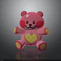 Pink Cartoon Teddy Bear Toy With Yellow Heart Belly And Paws On Black Background