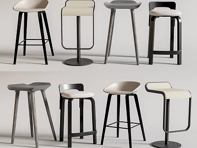 Modern Design Bar Stools With Metal Frames And Neutral Upholstered Seats 3d model