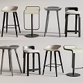 Modern Design Bar Stools With Metal Frames And Neutral Upholstered Seats 3d model