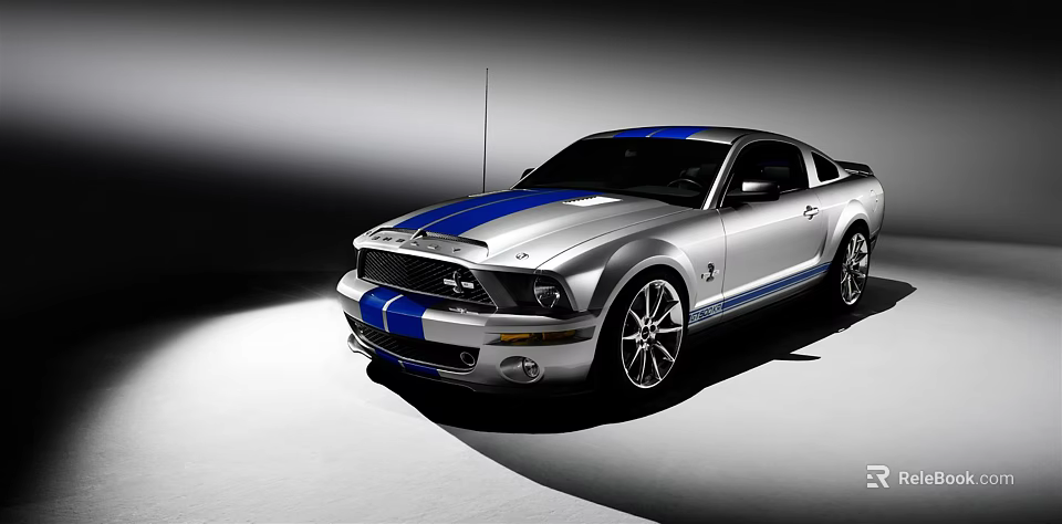Silver Sports Car With Blue Stripes Sleek Design And Alloy Wheels 3d model 