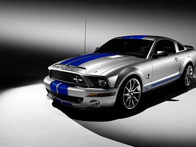 Silver Sports Car With Blue Stripes Sleek Design And Alloy Wheels 3d model