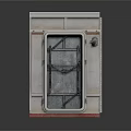 Vintage Industrial Metal Door With Grid Window And Red Bottom Trim