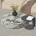 Modern Round Marble Coffee Table With Black Side Table Vase And Magazines 3d model