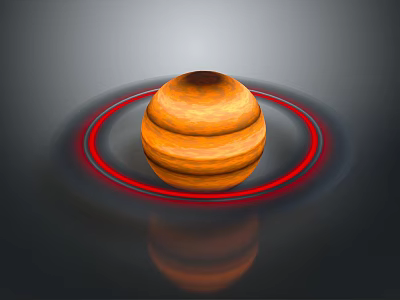 Shiny Orange Layered Spherical Object With Red Black Rings And Reflection 3d model