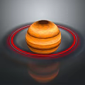 Shiny Orange Layered Spherical Object With Red Black Rings And Reflection