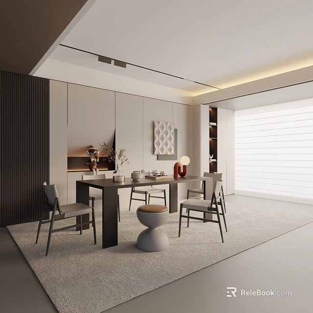 Modern Dining Table Set With Minimalist Chairs And Stylish Cabinets In Contemporary Space 3d model 