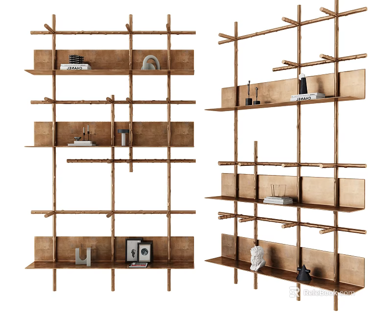 Multi tiered Open Wooden Shelving Unit Ideal for Storage and Home 3d model 