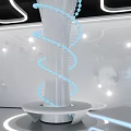 Science and Technology Exhibition Hall Featuring White Pillar with Blue DNA Helix and Illuminated Dots