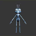 Cute Blue Cartoon Ant Character With Big Eyes Long Legs And Antennae