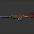 Household Kitchen Tool with Blue Metal Claws Brown Wooden Handles Red Strap and Golden Balls