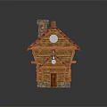Cozy Wooden Cabin Design With Tiled Roof Stone Base Chimney And Windows