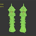 Two Red Decorative Lighthouse Models With Transparent Sections And Red Lights