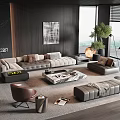 Minotti modern sofa coffee table combination leather sofa corner sofa multi-person sofa stone coffee table 3d model
