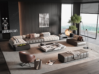 Minotti modern sofa coffee table combination leather sofa corner sofa multi-person sofa stone coffee table 3d model