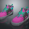 Modern Chunky Sneakers With Pink Upper Green Laces And Gray Soles