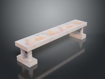 Modern Light Colored Marble Bench With Patterned Top And Column Legs 3d model