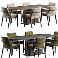 Modern Dining Table Set with Wooden Black Tops and Light Gray Green Armrest Chairs
